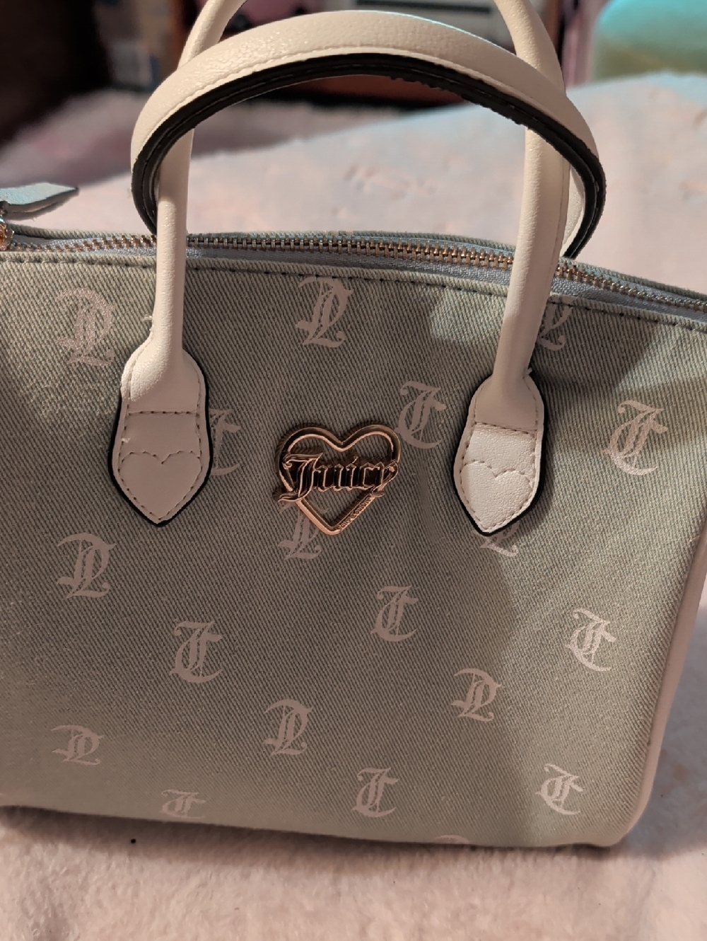 Juicy Couture  blue  Logo Satchel with White Handles